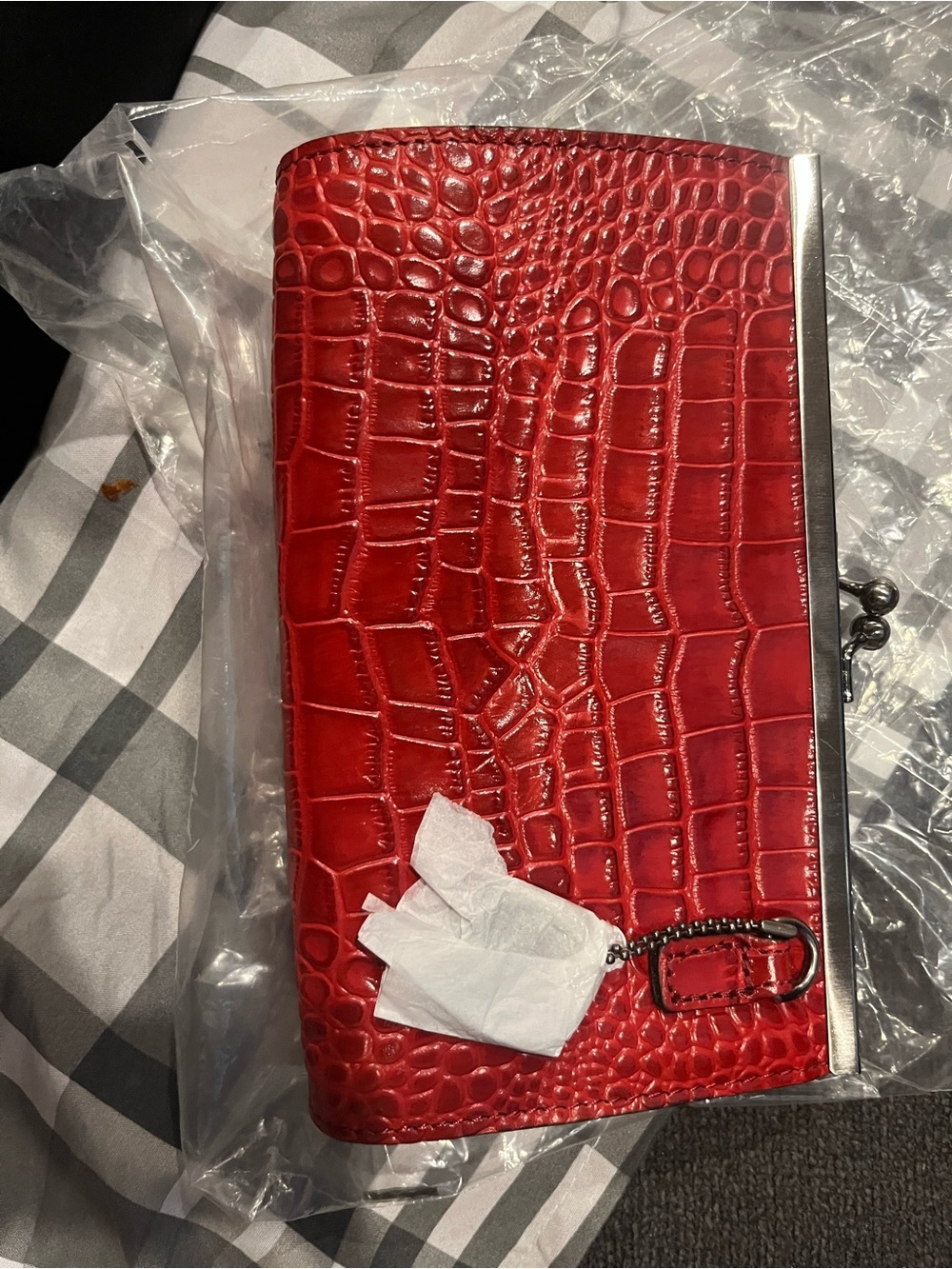 Patricia Nash Red Croc-Embossed Frame Clutch